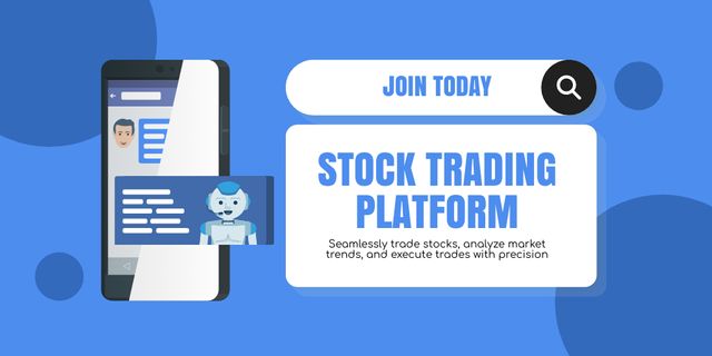 Stock Trading Platform Presented on Blue Layout Twitter Design Template