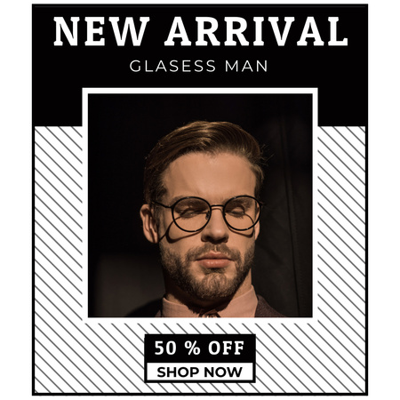 Glasses Store Offer with Handsome Young Man Instagram Design Template