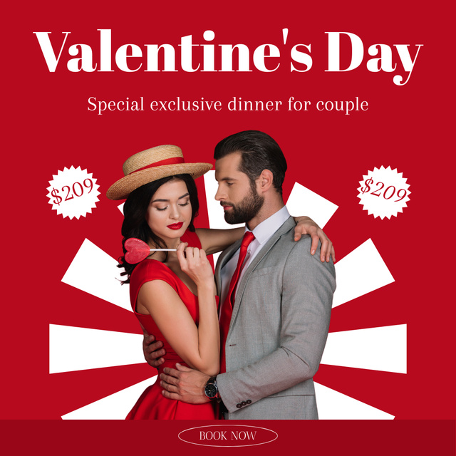 Offer Prices For Dinner For Couples In Love On Valentine's Day Instagram AD Design Template