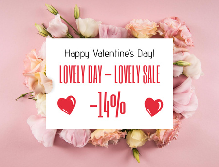 Sale Announcement on Valentine's Day with Flowers Postcard 4.2x5.5in Design Template