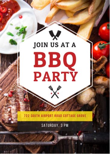 Bbq Party Invitation With Grilled Steak 