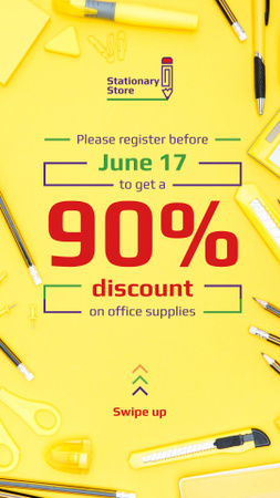 Stationery Store Ad with Office Supplies in Yellow Instagram Story – шаблон для дизайна