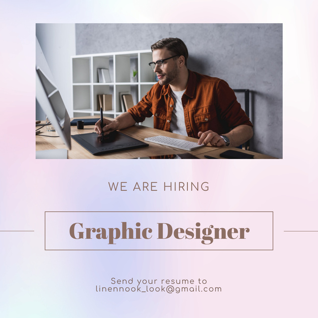 Graphic Designer Vacancy with Man working on Laptop Instagram Modelo de Design