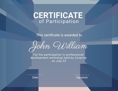 Employee Participation Certificate on professional development Certificate Šablona návrhu