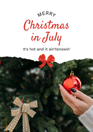 Christmas In July Greeting With Glass Ball Postcard A6 Vertical Design Template