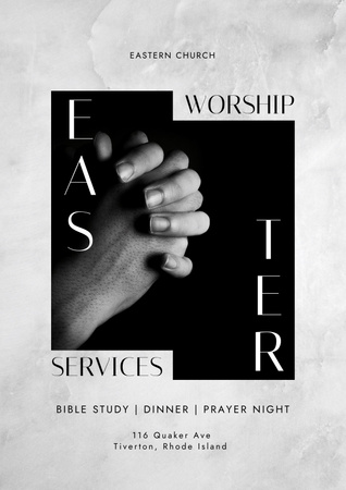 Easter Worship Services with Prayer on White Poster Πρότυπο σχεδίασης