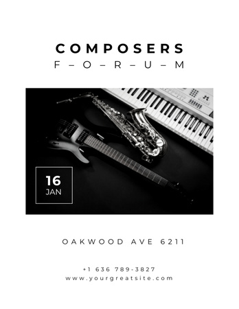 Pozvánky fóra skladatelů s nástroji na jevišti Poster 8.5x11in Šablona návrhu