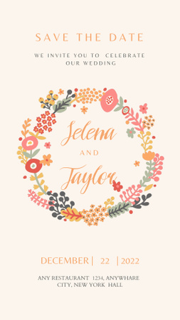 Wedding Announcement with Tender Wreath of Flowers Instagram Video Story tervezősablon