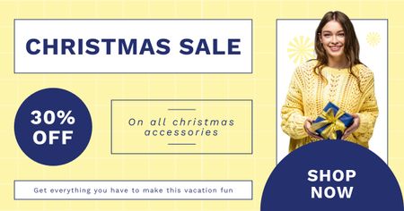 Platilla de diseño Christmas Accessories Sale Blue and Yellow Facebook AD