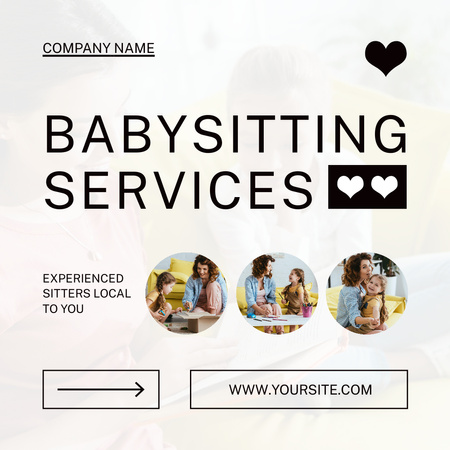 Local Experienced Babysitters Service in White and Black Instagram tervezősablon