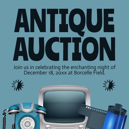 Antique Auction Announcement With Television And Telephone Instagram AD Design Template