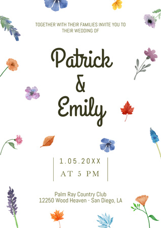 Cute Wedding Announcement with Watercolor Flowers Poster Design Template