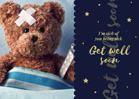 Teddy bear with Thermometer and Patch Postcard Design Template