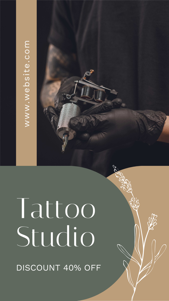 Tattoo Studio Service With Discount And Tool Instagram Story tervezősablon