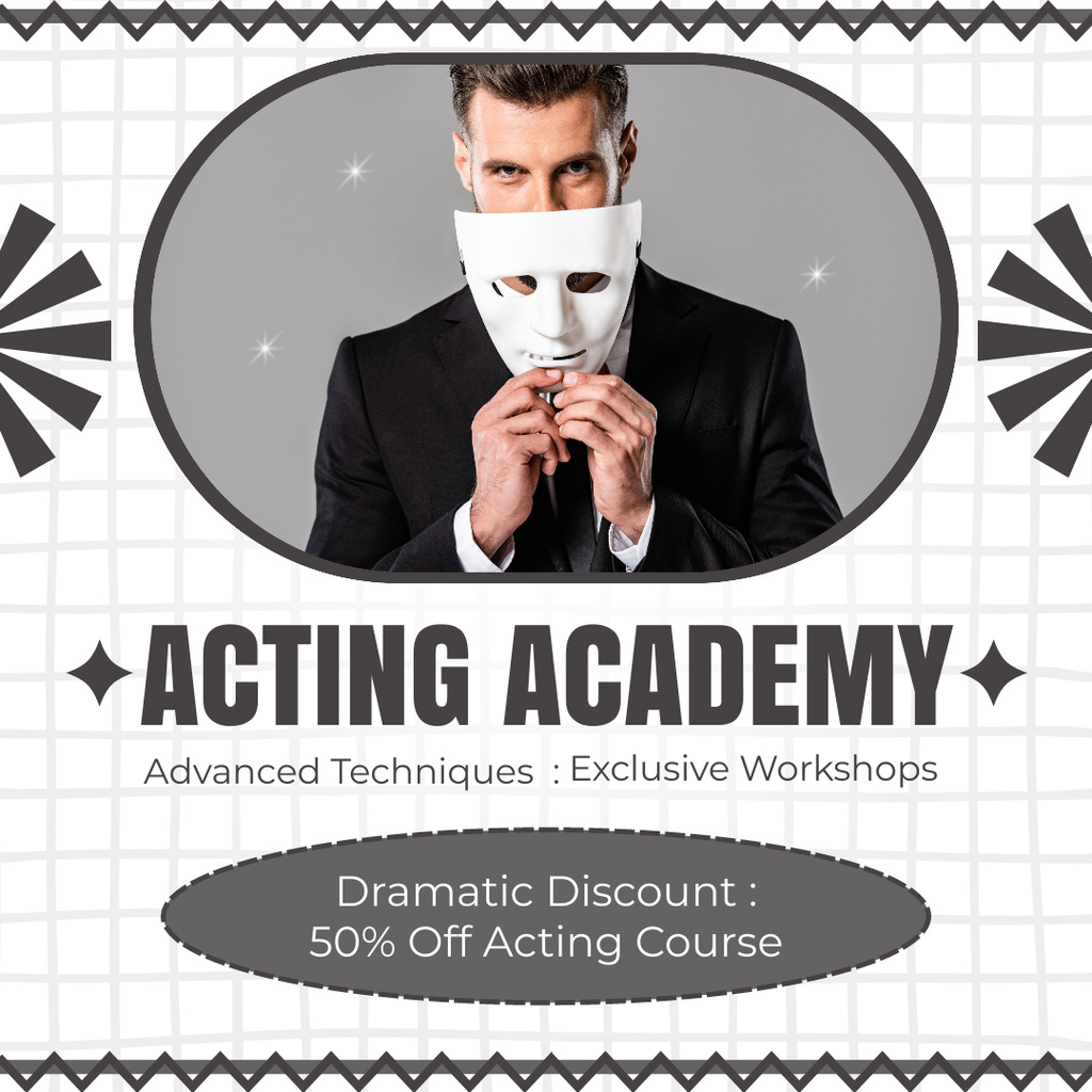 Young Actor Trying on Theater Mask Instagram AD Design Template