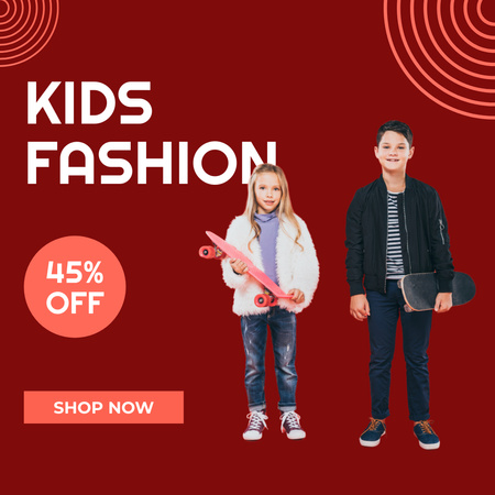 Kids Fashion Clothes Sale Ad with Girl and Boy Instagramデザインテンプレート