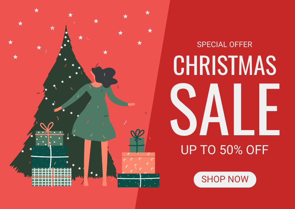 Christmas Sale of Accessories and Gifts Red Card Design Template