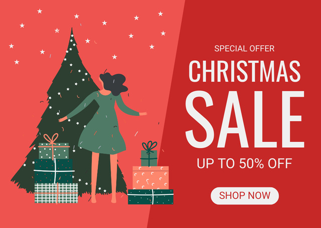 Christmas Sale of Accessories and Gifts Red Card Design Template