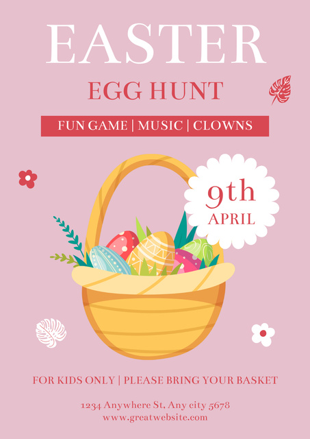 Easter Egg Hunt Announcement with Basket Full of Easter Eggs Poster Πρότυπο σχεδίασης