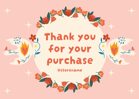 Thank You For Your Purchase Message with Floral Frame and Doves Postcard 5x7in Design Template