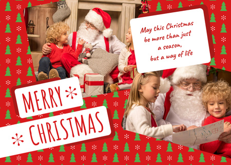 Designvorlage Merry Christmas Greeting with Kids and Santa für Postcard 5x7in