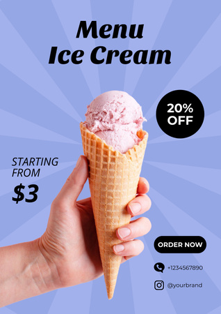 Modèle de visuel Offre exclusive de cornet de crème glacée avec réduction en violet - Poster