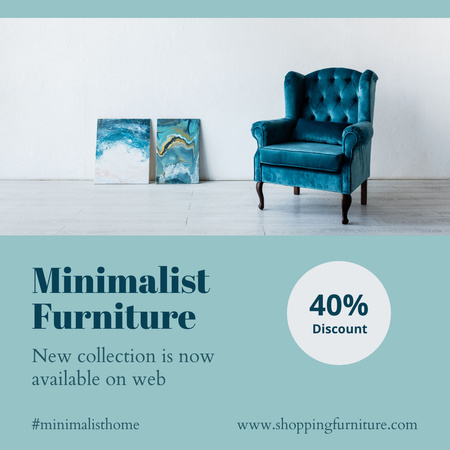 Designvorlage Möbelverkauf mit stilvollem Sessel und Gemälden für Instagram
