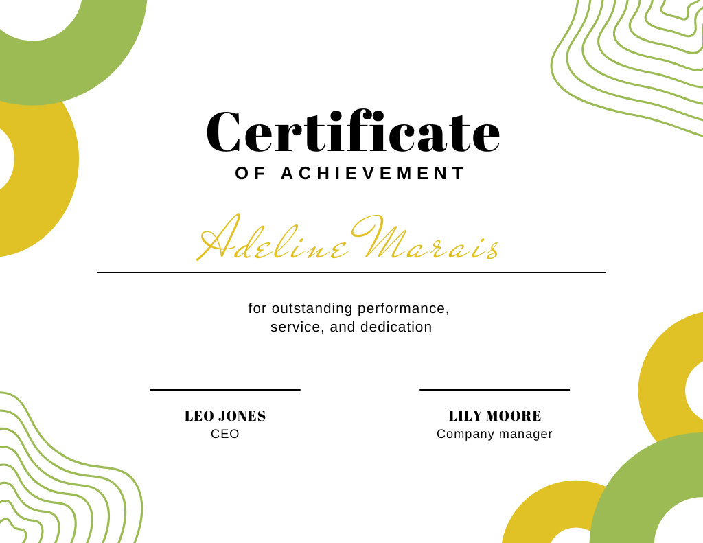 Outstanding Performance and Service Achievements Certificate Design Template