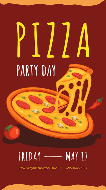 Pizza Party Day Announcement on red Instagram Story – шаблон для дизайну
