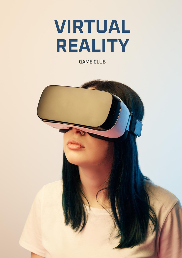 Platilla de diseño Virtual Reality Game Club Ad with Woman in Glasses Poster