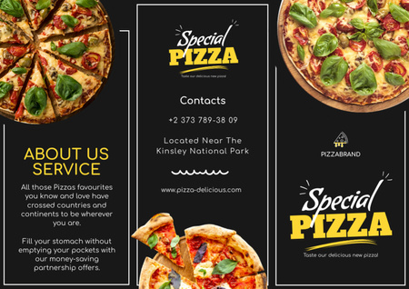 Collage with Appetizing Pizza with Basil and Cheese Brochure Design Template
