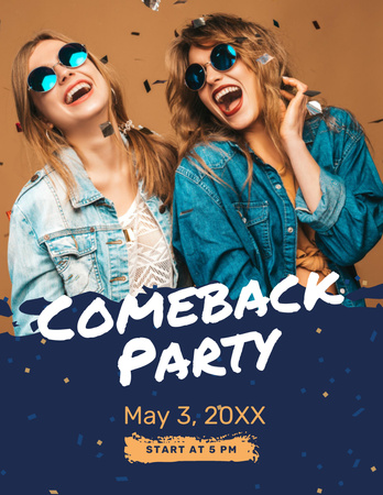 Comeback Party with Happy Girls And Confetti In May Flyer 8.5x11in tervezősablon