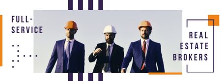 Team of architects on construction site Facebook cover Design Template