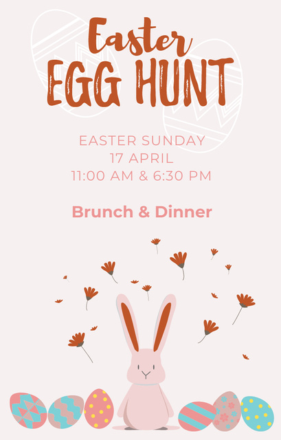 Easter Egg Hunt Announcement with Cartoon Rabbit and Colored Eggs Invitation 4.6x7.2in Design Template