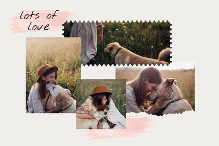 Happy Young Girl with Cute Dog Mood Boardデザインテンプレート