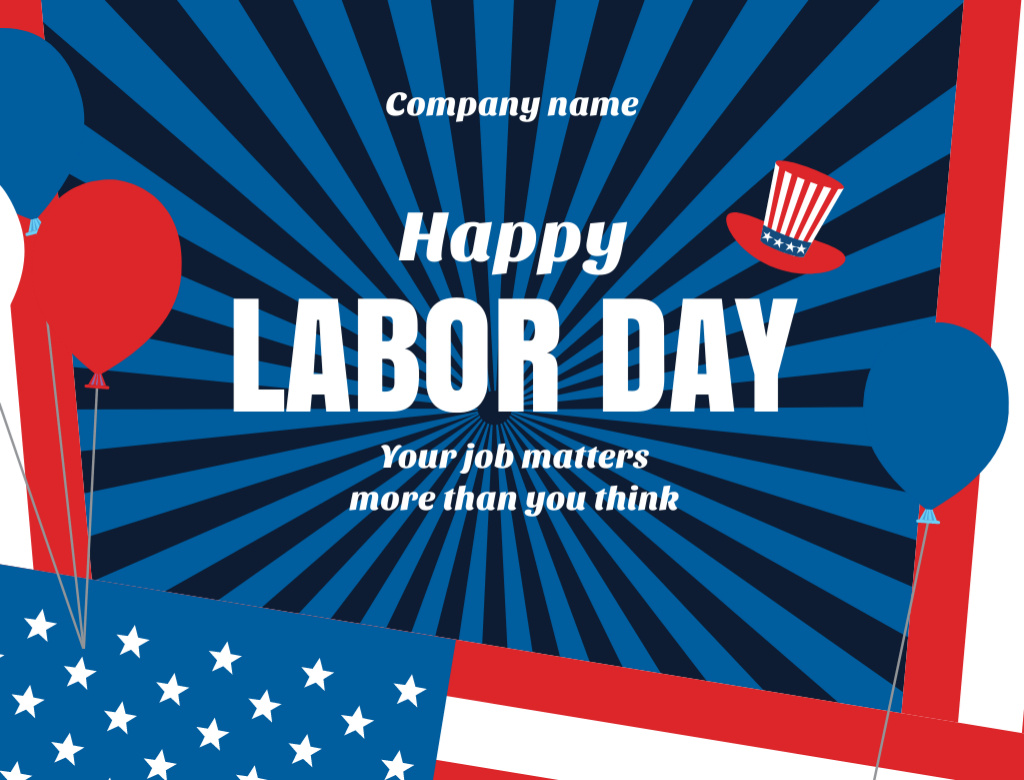 USA Labor Day Celebration Illustration of Balloons Postcard 4.2x5.5in Tasarım Şablonu