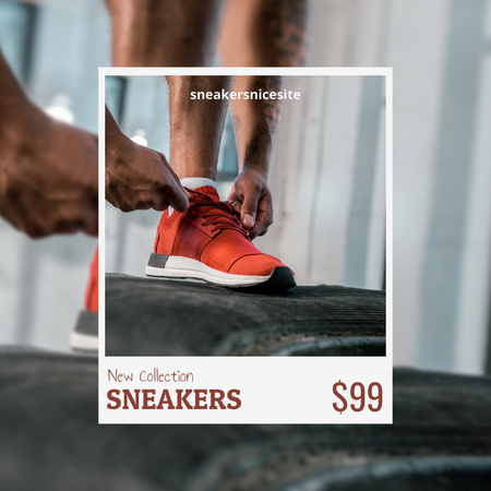 Sport Shoes Sale Offer with Man in Red Sneakers Instagram Design Template