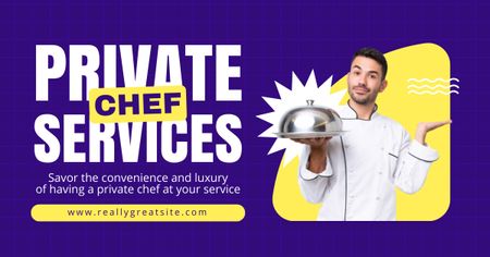 Serviços de chef particular com prato nas mãos do cozinheiro Facebook AD Modelo de Design