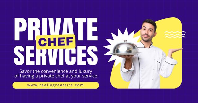Designvorlage Private Chef Services with Dish in Cook's Hands für Facebook AD
