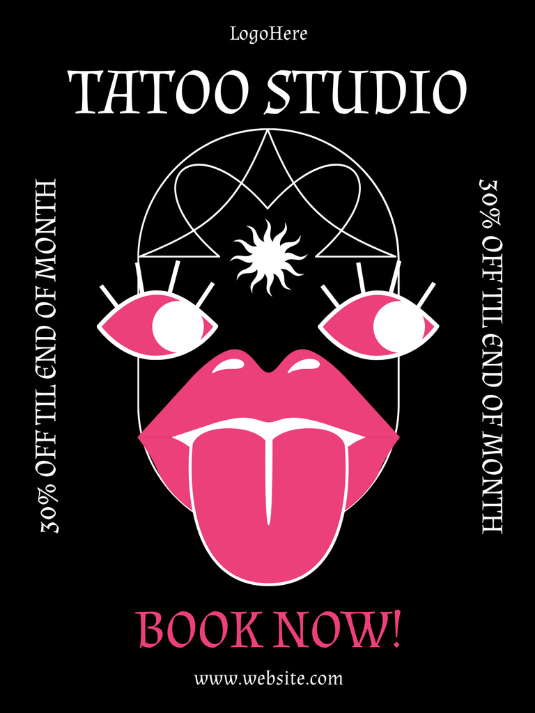 Plantilla de diseño de Creative Tattoo Studio Service With Discount And Booking Poster US 