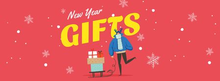 New Year Gifts with Cute Deer Facebook cover Design Template