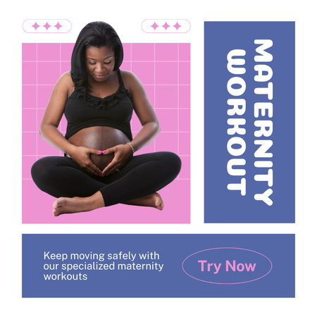 Workout Promo for Pregnant Women with African American Woman Instagram AD Design Template