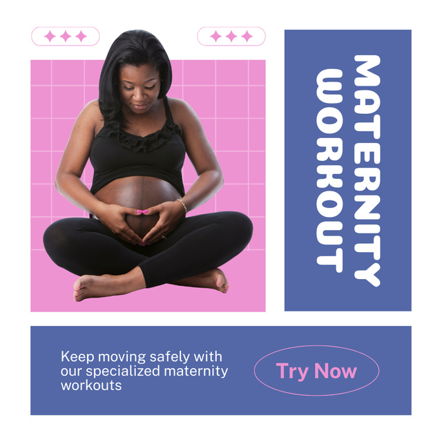 Workout Promo for Pregnant Women with African American Woman Instagram AD Design Template