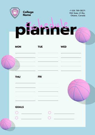 College Schedule with Sports Balls Schedule Planner Design Template