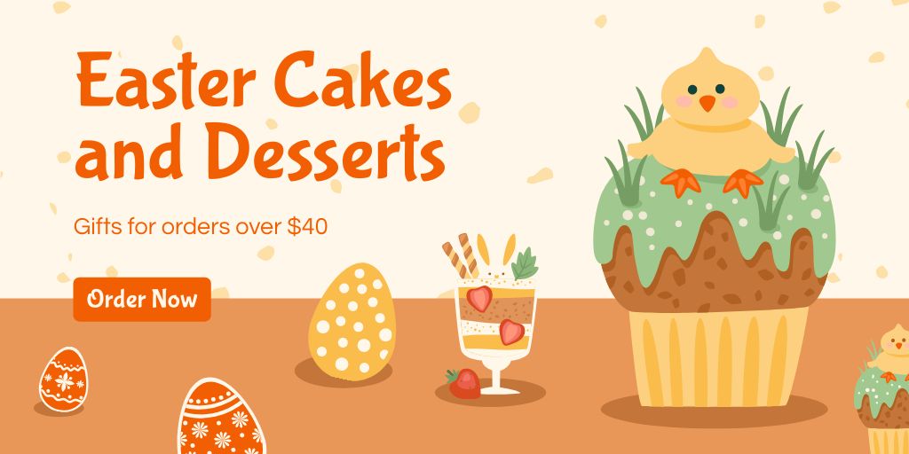 Easter Cakes and Desserts Special Offer with Cute Illustrations Twitter Design Template