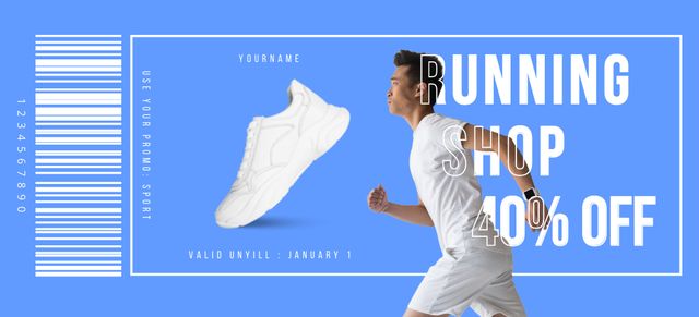 Running Shoes Voucher on Blue Coupon 3.75x8.25inデザインテンプレート