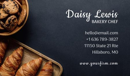 Bakery Chef Services Offer with Cookies and Croissants Business card tervezősablon