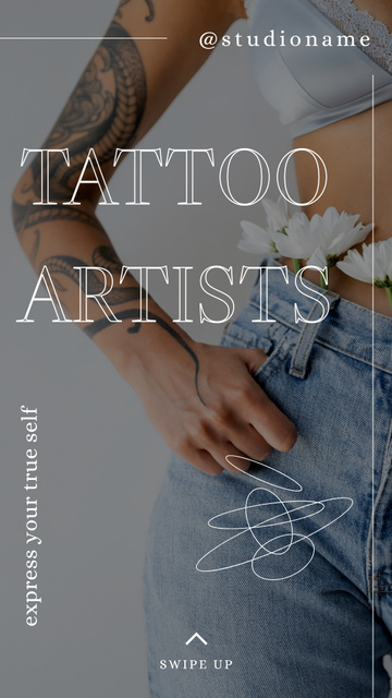 Designvorlage Creative Tattooist Service With Sleeve Tattoo Offer für Instagram Story