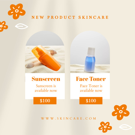 Skincare Products Offer with Sunscreen and Lotion Instagram Design Template