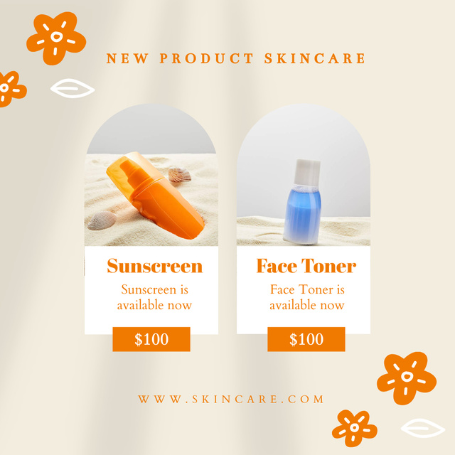 Skincare Products Offer with Sunscreen and Lotion Instagram Šablona návrhu